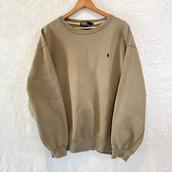 VTG Polo Ralph Lauren Sweatshirt Beige Crewneck Pullover 90s Logo Preppy XL - Picture 10 of 12